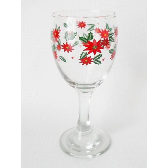 6 Vintage Christmas Wine Glasses Poinsettias Coctail Glass Barware - Picture 2 of 5